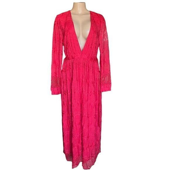 Olivia Culpo x Le Tote Red Long Sleeve Embroidered Maxi Dress Size L - Picture 4 of 10